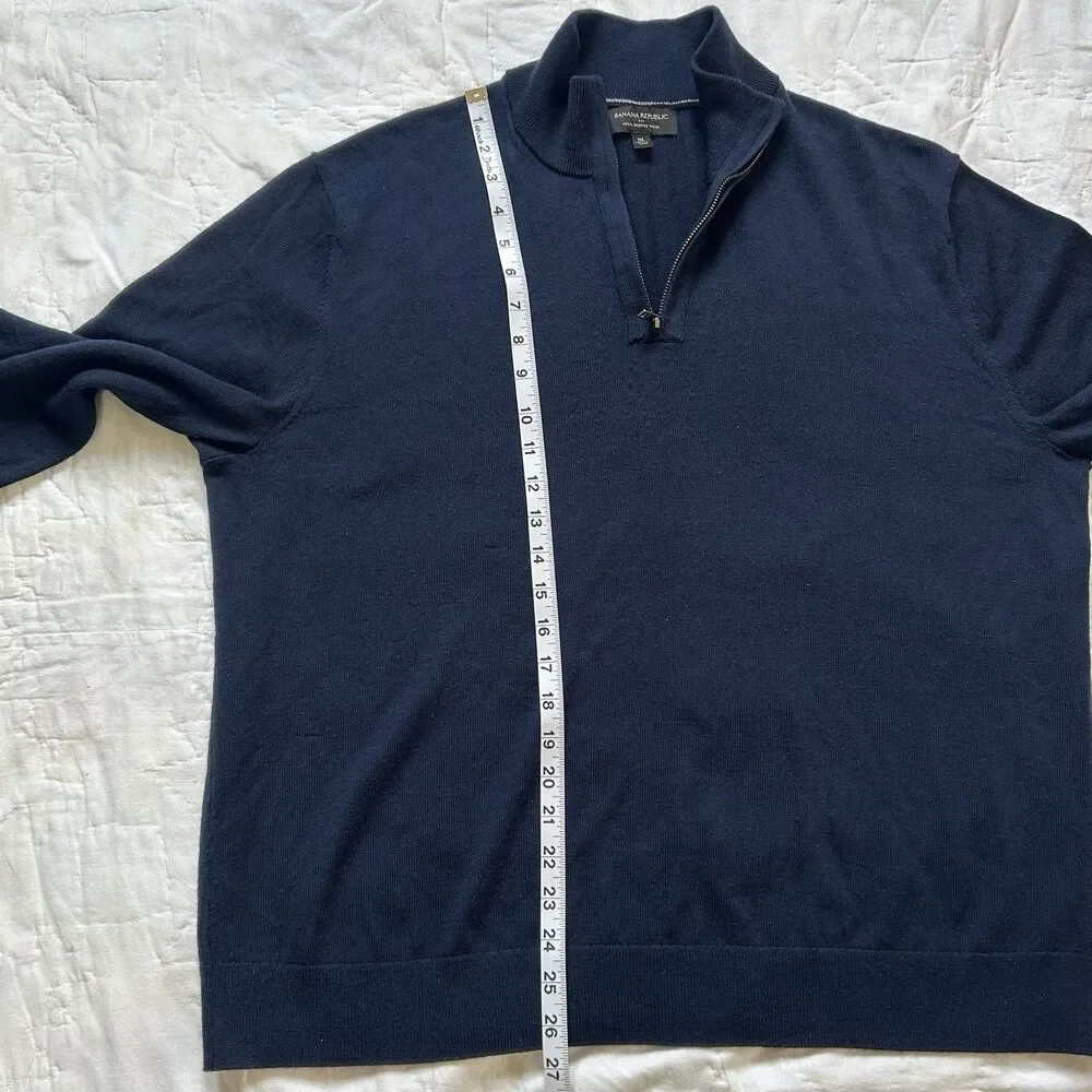 Banana Republic Merino Wool Sweater Men’s XL Navy Quarter Zip Pullover Preppy